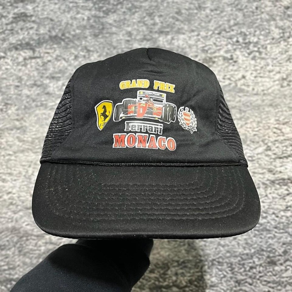 Vintage Ferarri‎ Grand Prix Snapback Trucker Hat Monaca Racing Black Adjustable